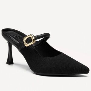 Black and Gold Heeled Mules